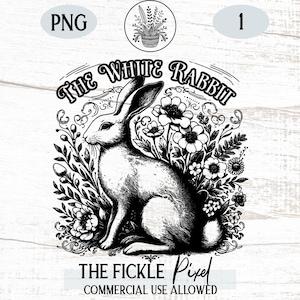 Vintage White Rabbit Easter Clip Art Stock Image Illustration Storybook Style Graphic 300dpi Digital Download, PNG Commercial Use