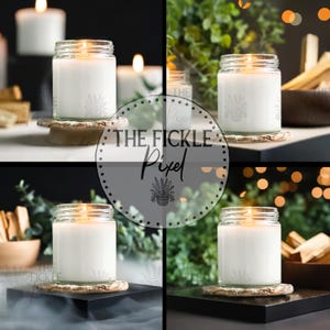 Candle Mockup Bundle, Palo Santo Spiritual Cleansing White Candle Mockups Add Your Design, Clear Jar 9oz, Printify Candle Mockup