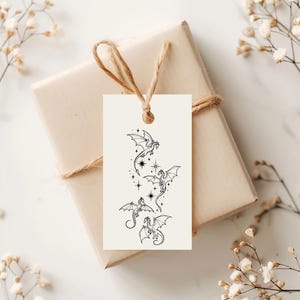 Magical Dragon Clipart PNG Stars Whimsical Fantasy Art Black White Coloring Page Tattoo Design image 10