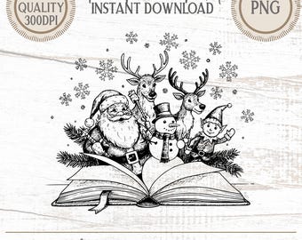Magisk julbok Clipart PNG Santa Ren Snögubbe Alv Linjeteckningar Julkort Dekor T-shirt Design Direkt Nedladdning