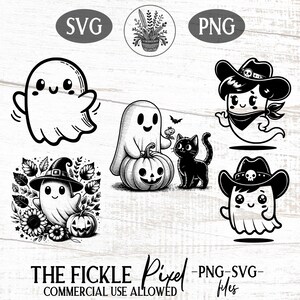 Cute Fall Ghost SVG PNG Bundle | Happy and Sassy Ghost Clipart for Crafts, Shirts, Mugs, Laser Cutting | Instant Download, Commercial Use