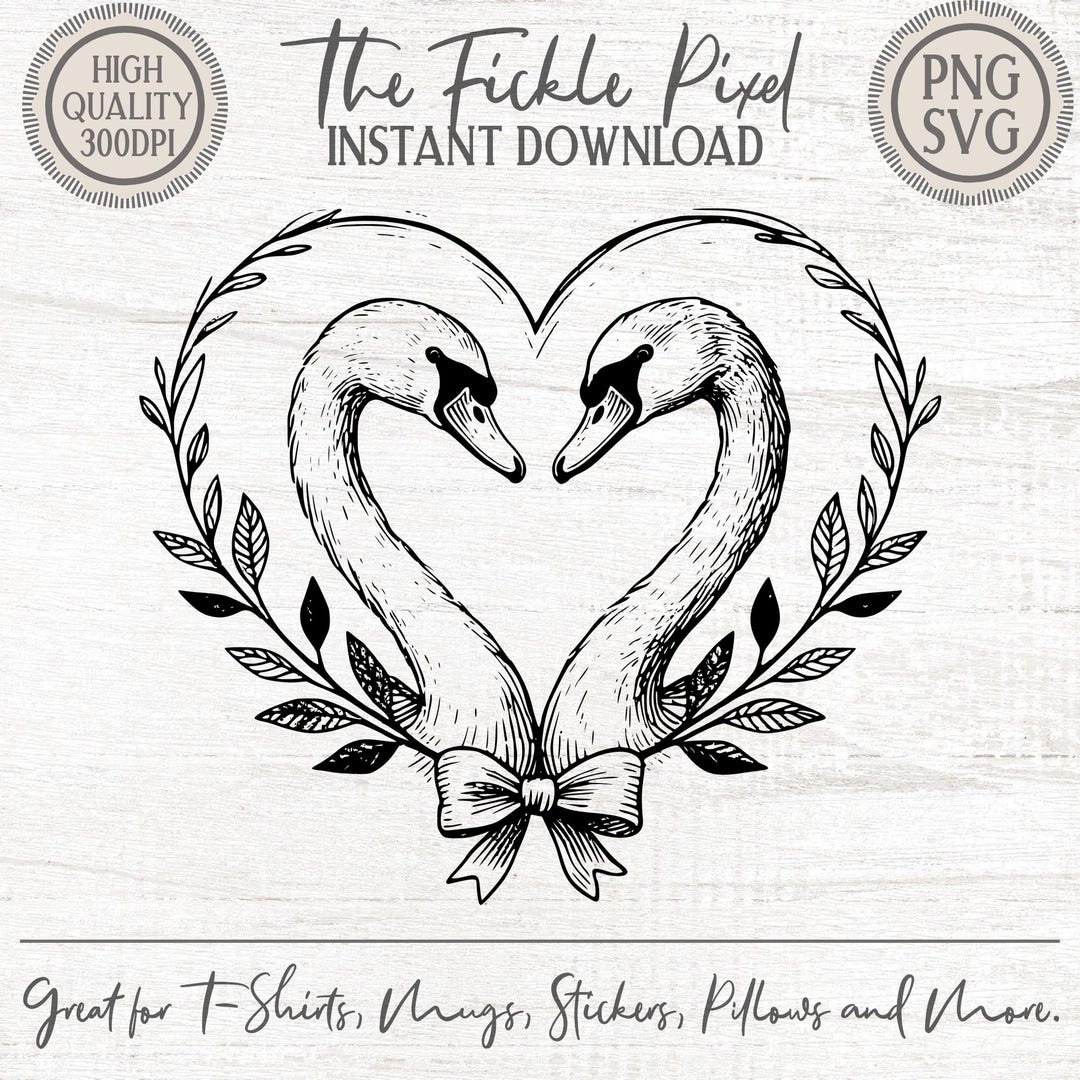 Regency Pattern Svg Regency Swan Heart PNG SVG Clipart | Wedding Anniversary Romantic Line ...