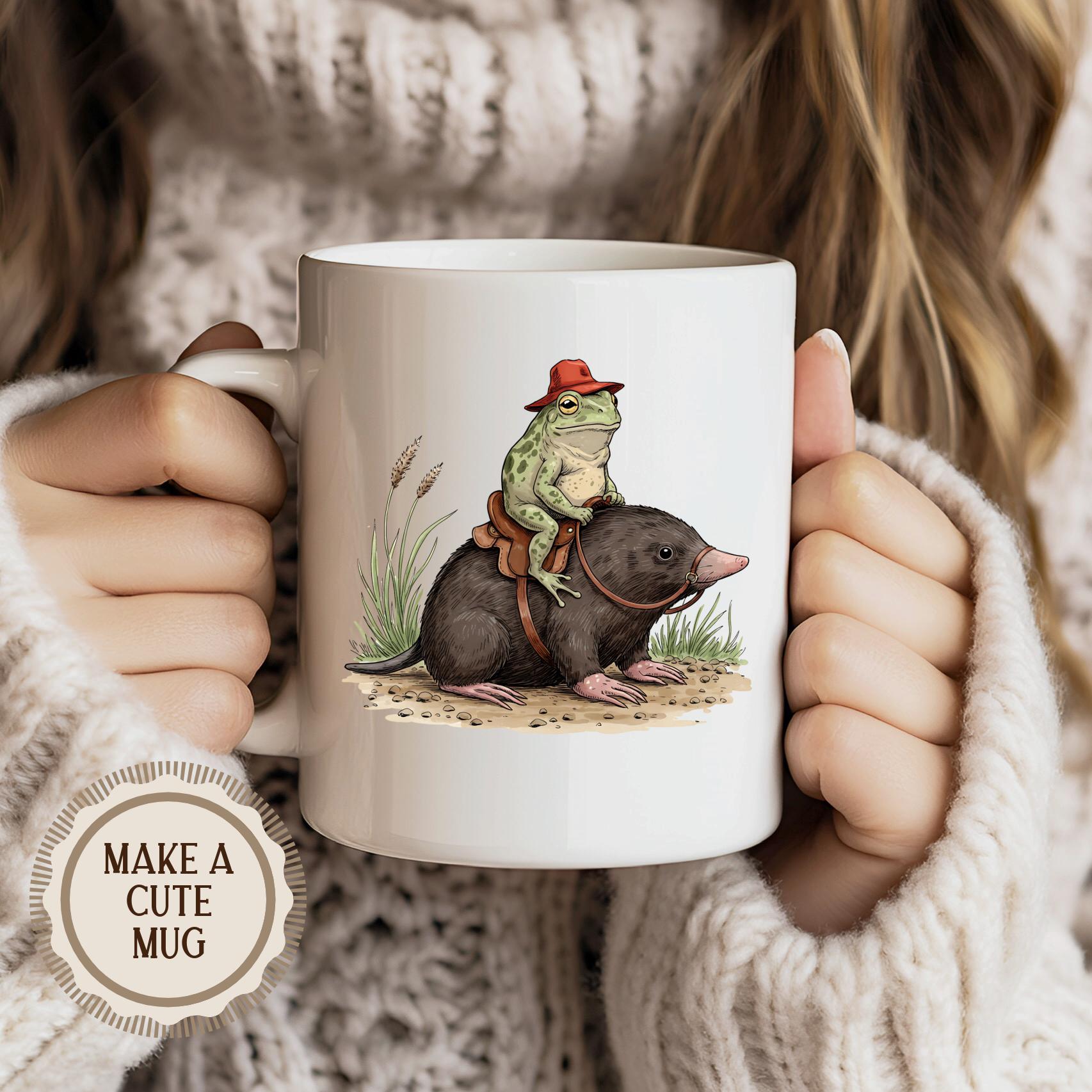 Mole Riding Frog Riding Mole PNG, Vintage Storybook Art, Funny Animal Clipart ...