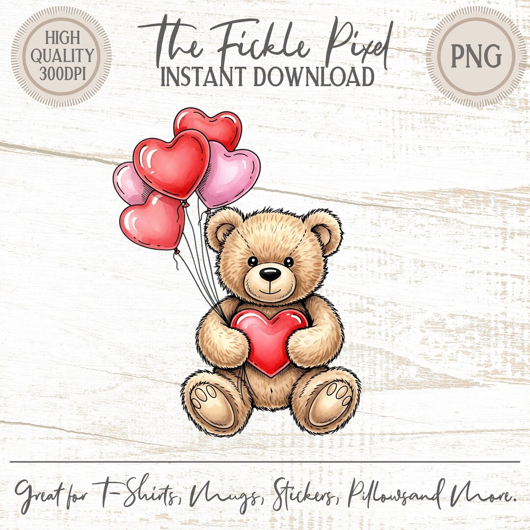 Cute Teddy Bear Valentine PNG, Watercolor Heart Balloons Clipart, Love ...