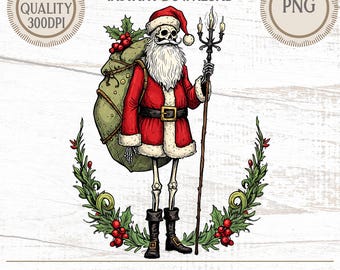 Gotisch skelet kerstman PNG-bundel: donker kerstdecor (digitale download)