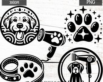 Dog Grooming Clipart PNG Bundle | Pet Salon Graphics (Instant Download)