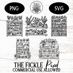Bookshelf SVG PNG Graphics Bundle, Bookcase Clip Art, Book Lover Transparent Background, Commercial Use, Pod, Laser and Cricut Files