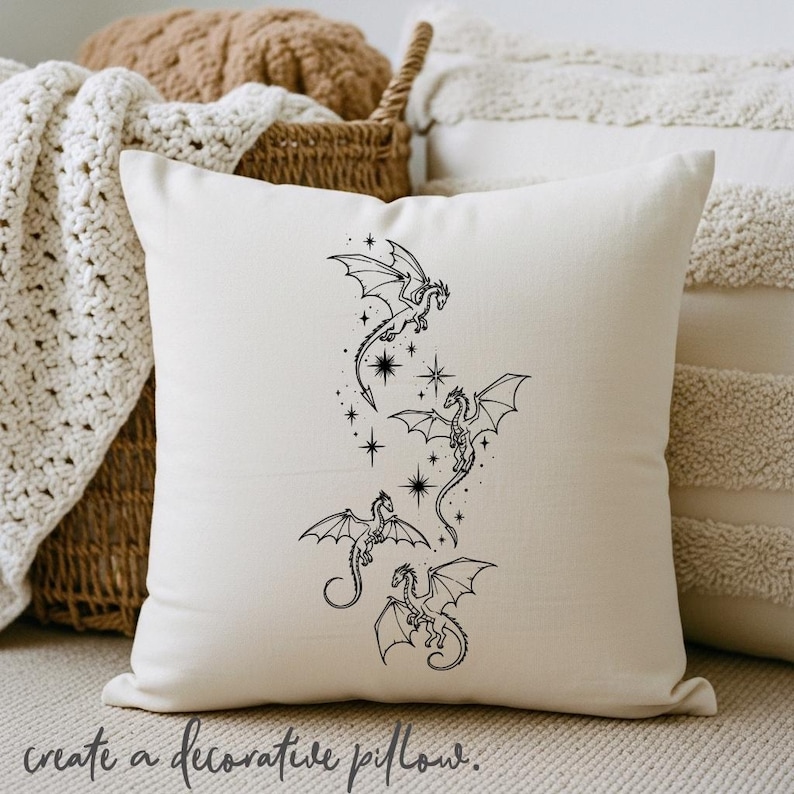 Magical Dragon Clipart PNG Stars Whimsical Fantasy Art Black White Coloring Page Tattoo Design image 12