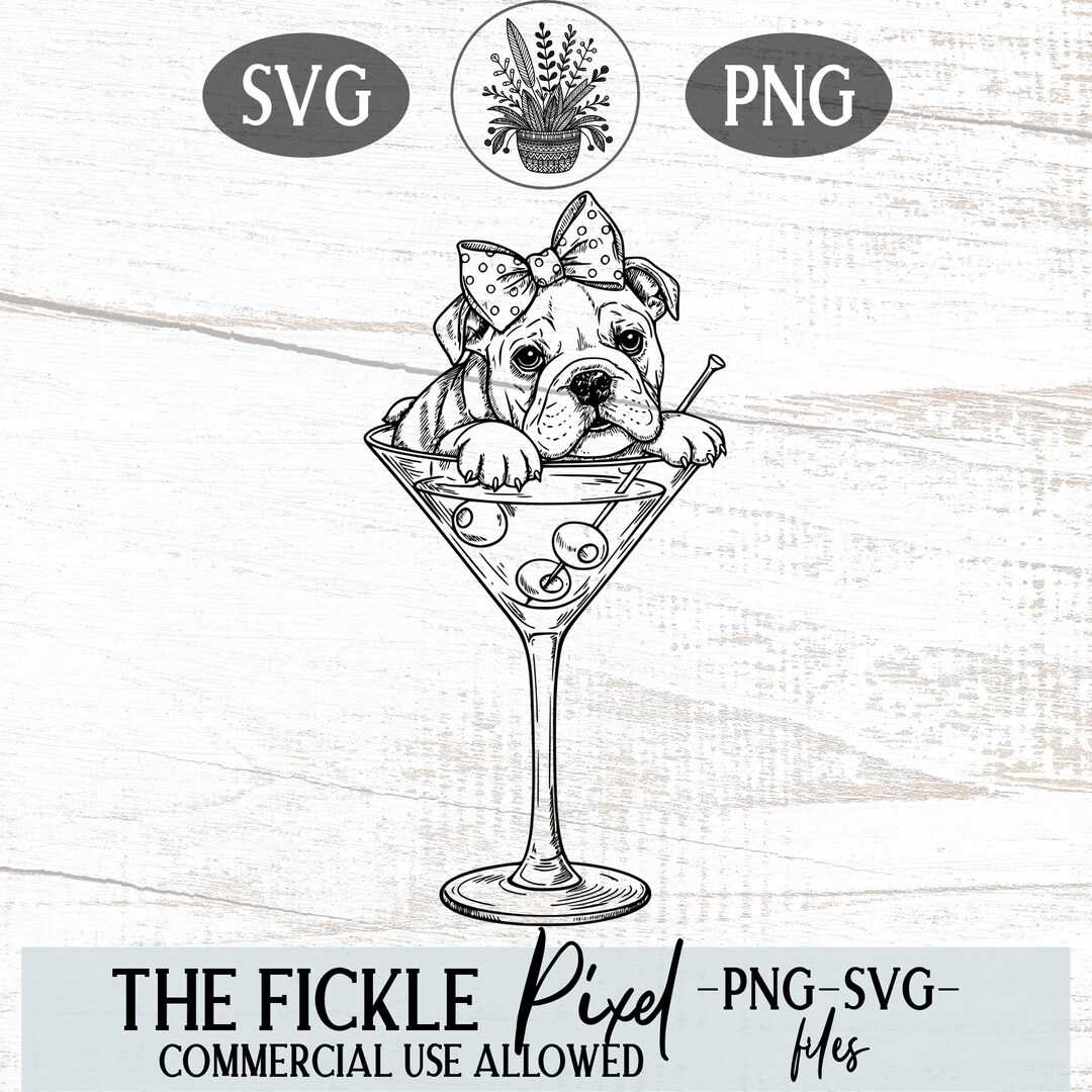 Bulldog in Martini Glass SVG & PNG | Cute Dog Walker Clipart | English ...