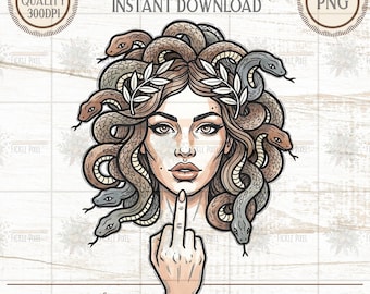 Medusa Middle Finger PNG, Sassy Greek Mythology Shirt Design, Rebel Gorgon Clipart, Funny Feminist Art, Instant Download