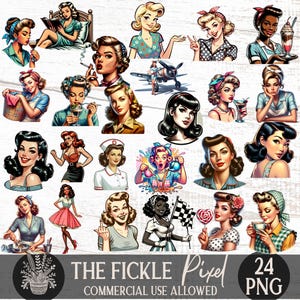 Housewife Retro Vintage 1950s Clipart, Paper Doll PNG, Scrapbooking Journals, Digital Download Clipart, Paper Craft, Commercial