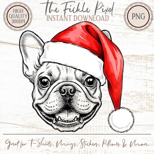French Bulldog Santa Hat PNG, Christmas Dog Clipart, Holiday Pet Illustration, Festive Frenchie Art, Xmas Digital Download