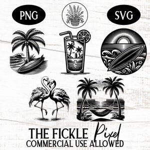 Beach Scene SVG PNG Graphics Bundle, Sunset Beach, Sunset Landscape, Nature Scene, Tropical Files Instant Download, Commercial Use Clipart