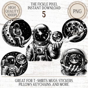 Outer Space Clipart Bundle | Astronaut, Rocket & Moon PNG | Fun Science Graphics for Kids Crafts and Shirts | Commercial Use Included