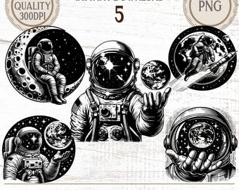 Outer Space Clipart Bundle | Astronaut, Rocket & Moon PNG | Fun Science Graphics for Kids Crafts and Shirts | Commercial Use Included