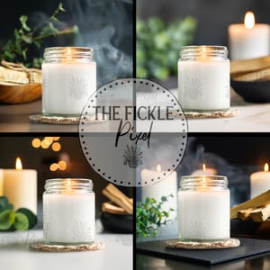 Candle Mockup Bundle, Palo Santo Spiritual Cleansing White Candle Mockups Add Your Design, Clear Jar 9oz, Printify Candle Mockup