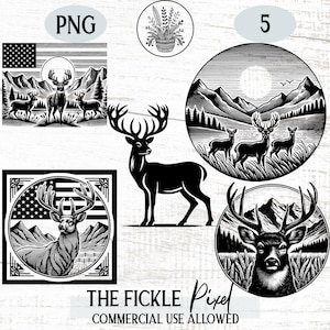 Deer Graphics PNG Bundle, Deer in the Forest Clipart, Deer Head Vector, Commercial use, Instant Download Cricut Transparent