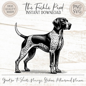 German Shorthaired Pointer PNG SVG – Vintage Line Art Dog Pointing Graphic for Crafts, Shirts, Mugs & More | 300dpi Instant Download