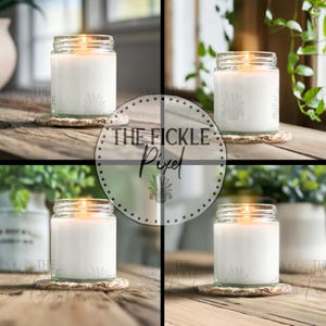White Jar Candle No Lid 4 Mockup Bundle, Light Airy Featured Mock Ups Add Your Design, Mockup for Clear Jar 9oz, Printed Mint Candle Mockup