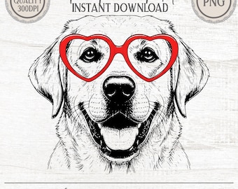 Heart Eyes Labrador Retriever PNG | Funny Valentine Dog Clipart | Cute Pet Lover Sublimation Design Download