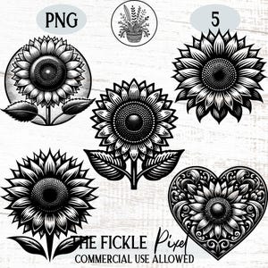 Pacote de gráficos PNG de girassol, Cricut de girassol, Clipart de girassol, Arquivo de corte de girassol, Silhueta de girassol, Vetor, Licença comercial