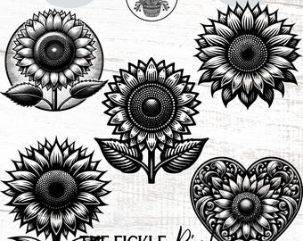 Paquete de gráficos PNG de girasoles, licencia comercial (descarga digital)