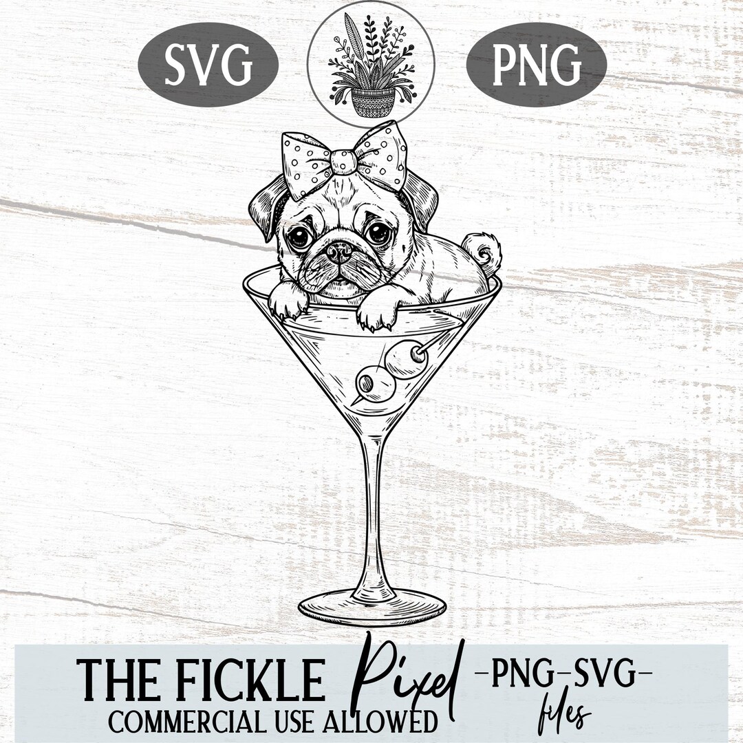 Pug in Martini Glass SVG PNG – Cute Dog Clipart for Mugs, Shirts, Tote ...