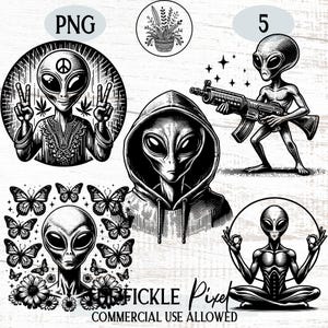 Funny Alien Png Bundle, Alien Clipart, Alien Silhouette, Alien Decal, Alien Vector, Alien Vintage Design, Alien Cut File, Alien Laser