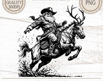 Rodeo Santa Christmas PNG – Cowboy Reindeer, Western Holiday (Instant Download)