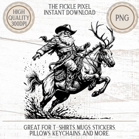 Rodeo Santa Christmas PNG – Cowboy Reindeer, Western Holiday (Instant Download)