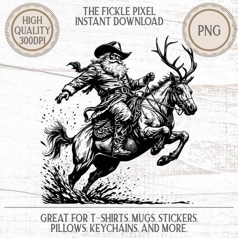 Rodeo Santa Christmas SVG PNG - Cowboy Hat Reindeer Western Holiday Design - Instant Download Sublimation Shirt Decal