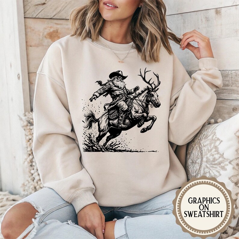 Rodeo Santa Christmas SVG PNG - Cowboy Hat Reindeer Western Holiday Design - Instant Download Sublimation Shirt Decal