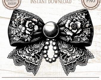 Kokette schwarzer Spitzenbogen mit Perlen PNG, Sublimate Design (kommerzielle Nutzung)
