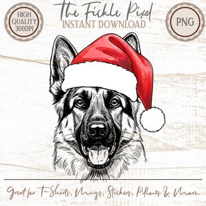 German Shepherd Santa Hat PNG, Christmas Dog Clipart, Festive Pet Illustration, Holiday Decor, Laser Engraving Design, T-Shirt Graphic