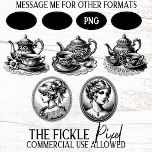 Victorian Tea Party Clipart, Victorian Tea Time png bundle, Vintage Tea Party PNG, Victorian Era Tea Time Clip Art set