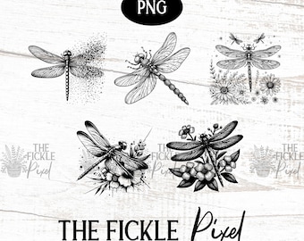 Dragonfly Designs Clipart Set - Pack of 5 PNG Cut Files, Commercial License, Clip Art, Print On Demand Graphics, Subliminations