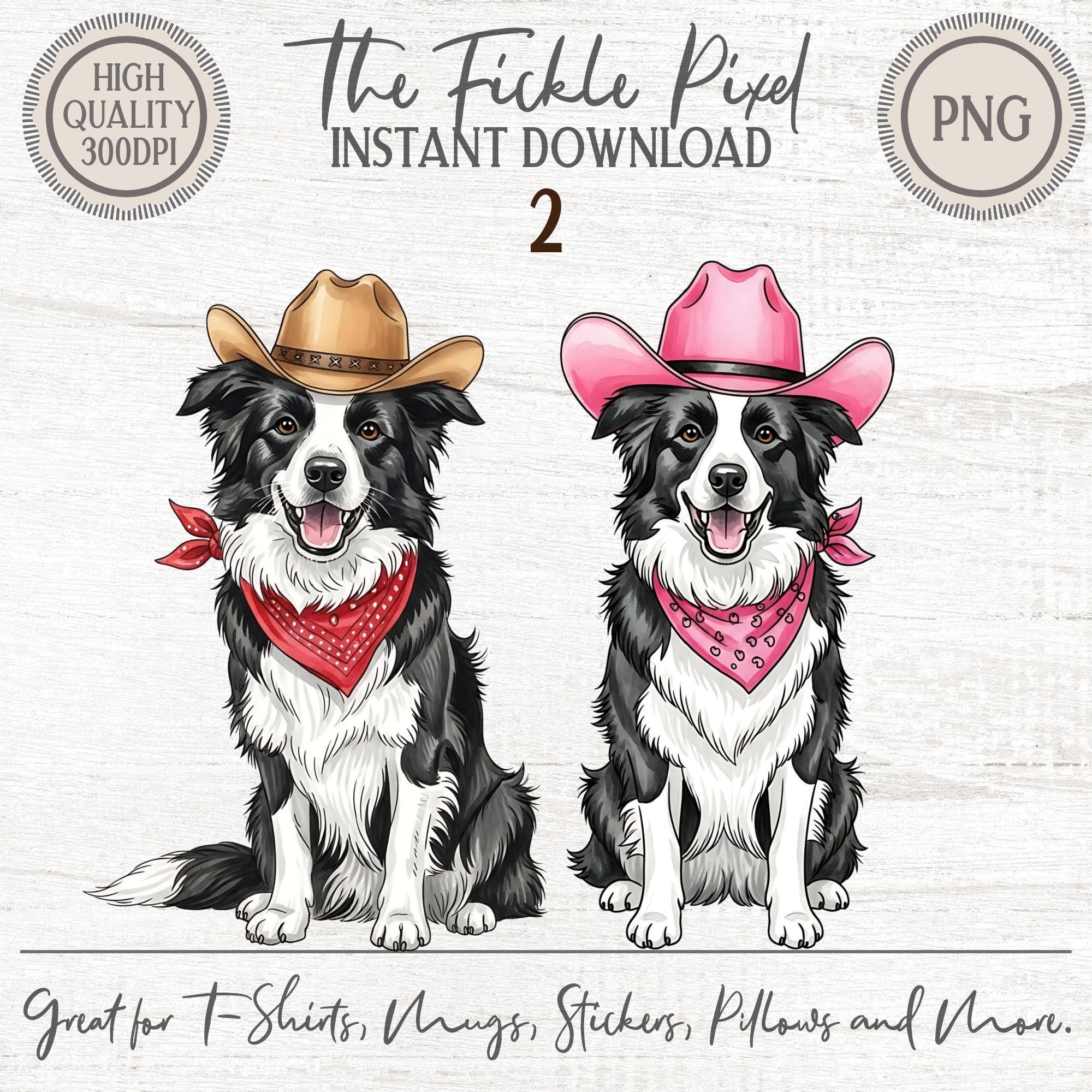 Cowboy Border Collie Digital Art Print PNG, Watercolor Dog