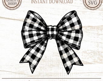 Buffalo Plaid Bow Clipart, Farmhouse PNG SVG (Digital Download)
