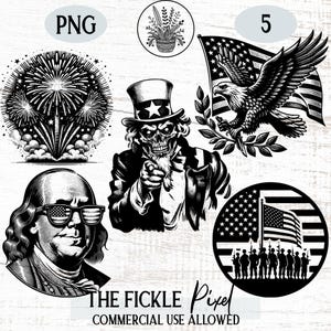 4th of July PNG Graphics Bundle, July 4th, Fourth Of July, Independence Day Clipart, Patriotic Illustrations, Commercial Use