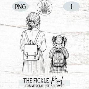 Mother & Daughter Line Art PNG | Mom and Child Sketch for Sublimation, T-Shirts, Cards, POD | Commercial Use Clipart | Instant Download