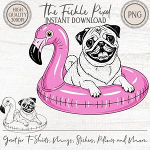 Fawn Pug Flamingo Pool Float PNG Summer Dog Clipart for Shirts Stickers DTF