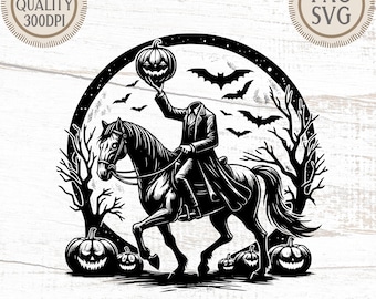 Headless Horseman Vintage Halloween SVG PNG Digital Download Spooky Gothic Art Print T-Shirt Design Instant Download Craft File