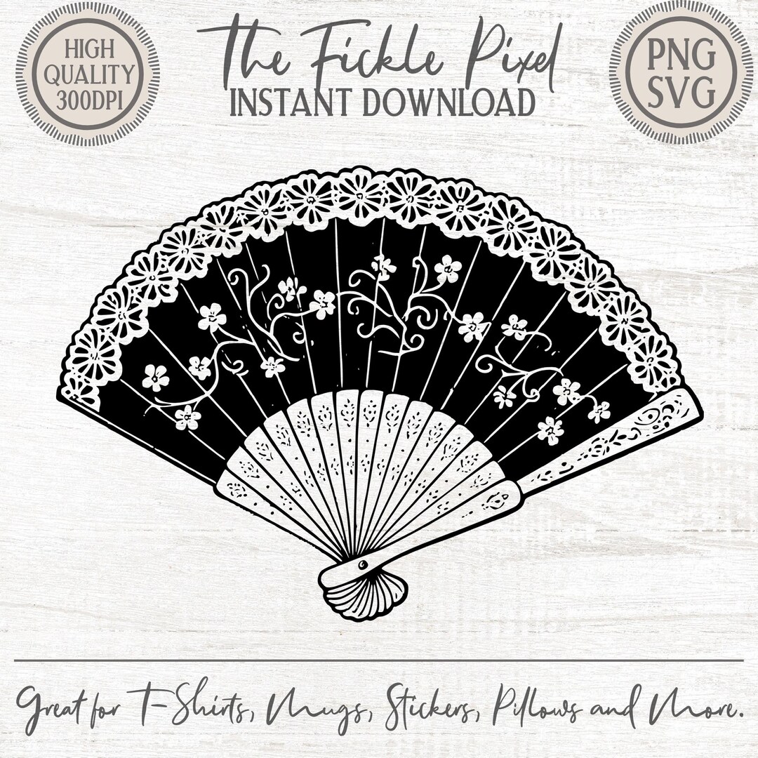 Regency Pattern Svg Regency Fan PNG SVG Clipart | Black Floral Folding Fan | Vintage ...