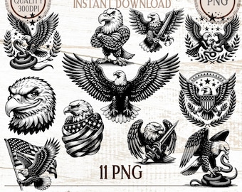 American Bald Eagle PNG Bundle, Rustic Vintage Patriotic Designs (Instant Download)