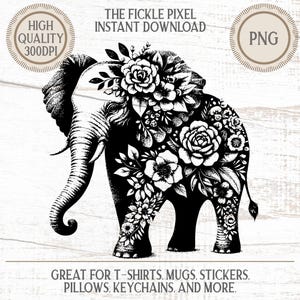Floral Elephant PNG File: High-Resolution Clipart (Digital Download)