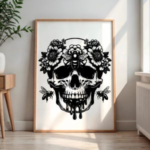 Botanical Skull file PNG Graphic Bundle, Floral Skull, Dark Academia, Skull Bee cut file, Skull Goblin Core, Commercial License