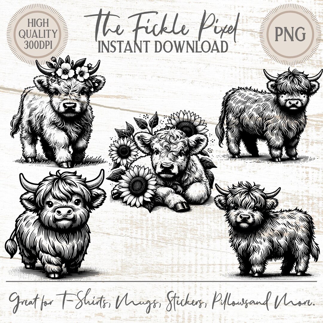 Baby Highland Cow PNG Clipart Bundle, Digital Download Floral Cute ...