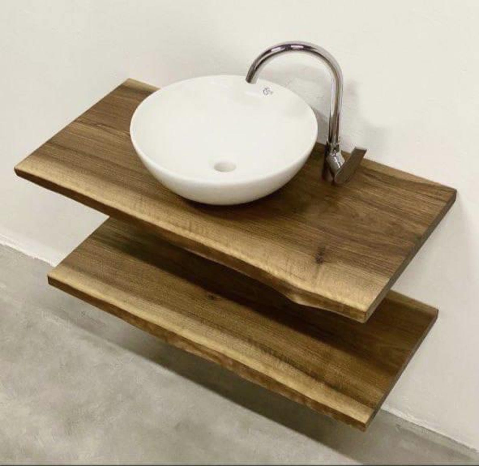 Bathroom Vanity Live Edge Wood Sink Shelf Solid Character Rustic ...