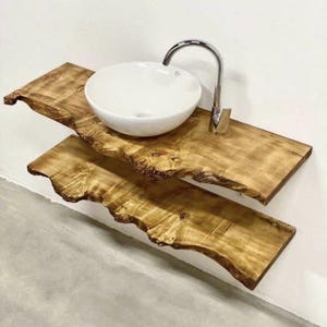 Bathroom Vanity Live Edge Wood Sink Shelf Solid Character Rustic Floating Bathroom Shelves Wooden Shelf Bathroom Vanity Countertop