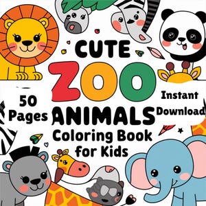 Zoo Animal Coloring Book Printable, Wild Animal Coloring Pages PDF, Digital Download for Kids, Toddlers, Preschool & Homeschool